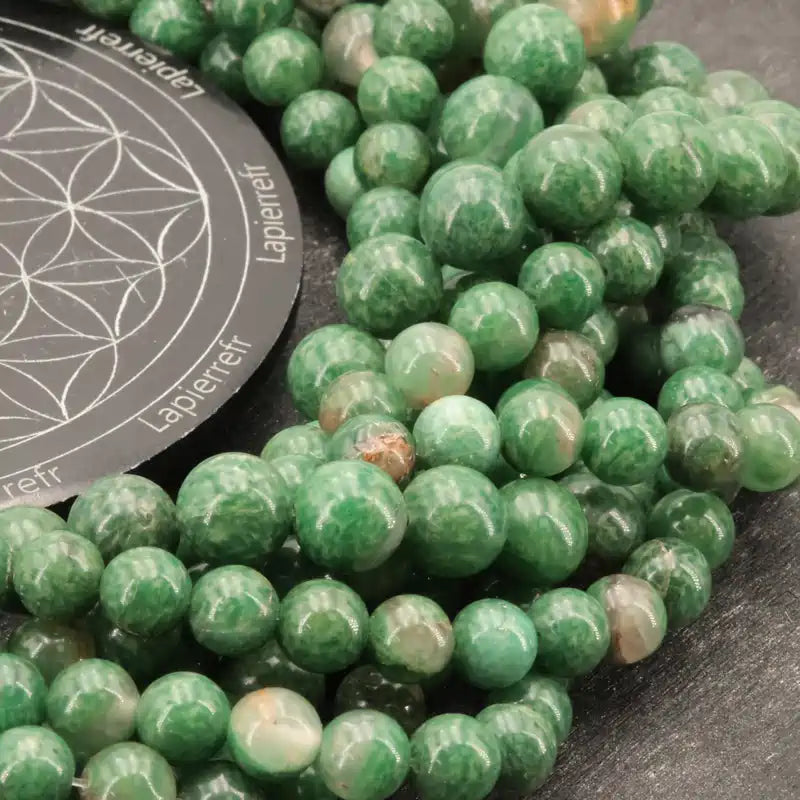 Perle de pierre ronde polie jaspe vert africain 8 mm