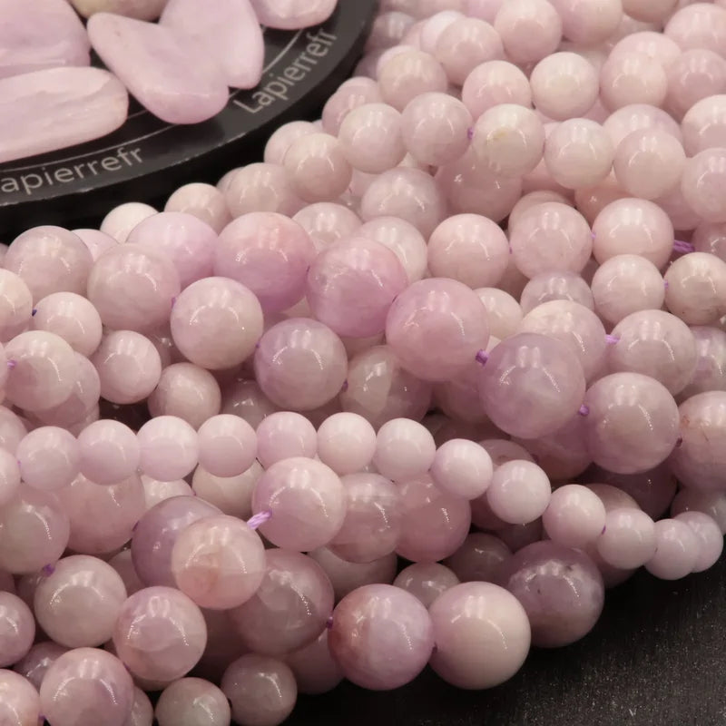 Perles Kunzite en pierre naturelle ronde 6/8/10 mm de Qualité AA+, pour la création de bijoux et lithothérapie