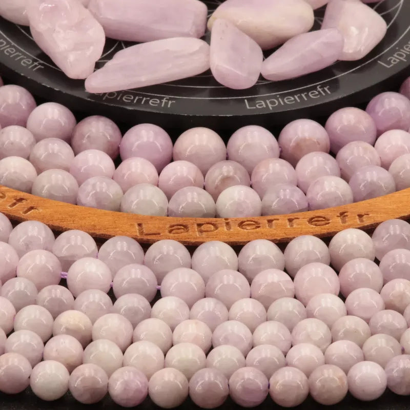 Fil de perles de Kunzite, pierre naturelle ronde rose de qualité AA+ pour création de bijoux
