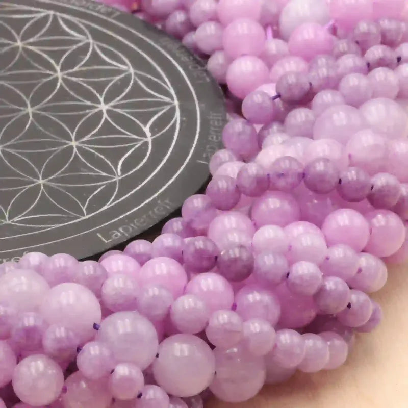 Perle pierre naturelle lépidolite mauve 10 mm pour bracelet homme