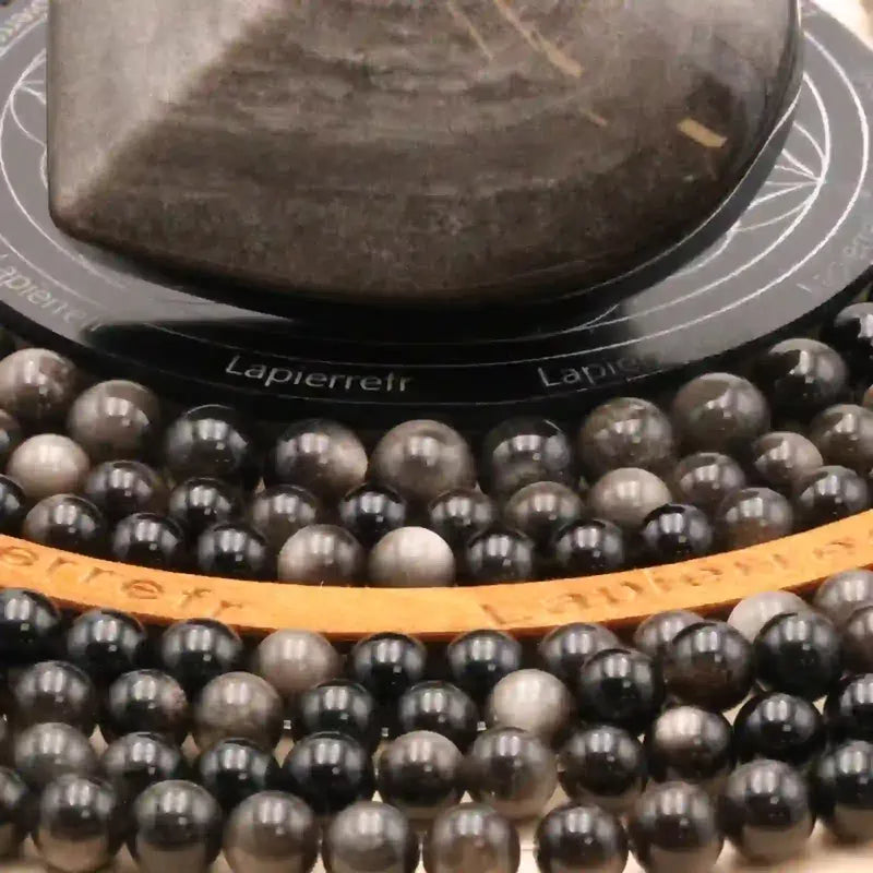 Fil de perles Obsidienne argentée aux reflets gris, pierre naturelle ronde en 4, 6, 8 et 10 mm pour bijoux