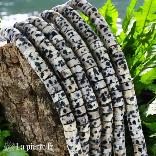 Jaspe Dalmatien : Perles en pierre naturelle ronde et plate 6mm (Heishi) – Fil de 36cm