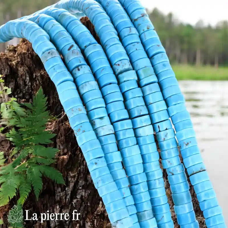 Turquoise reconstituée : Perles ronde et plate 6mm "Heishi" – Fil de 36cm, idéal pour la création de bijoux 