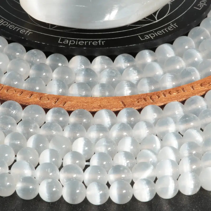 Fil de perles de Sélénite, pierre naturelle ronde blanche de qualité AAA pour création de bijoux