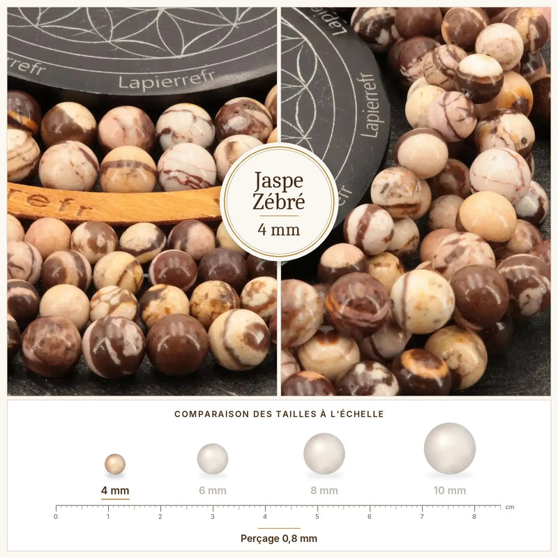 Fil de perles jaspe zébré rondes et polies en pierre naturelle