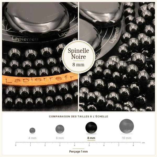 Perles noires brillantes en spinelle noire 8 mm
