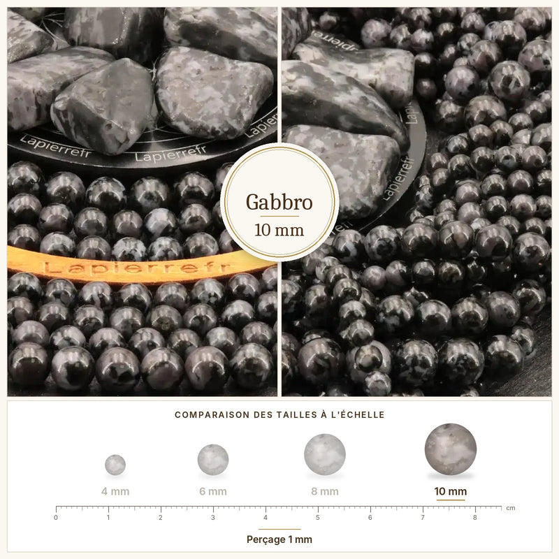 Fil de perles gabbro rondes et polies en pierre naturelle