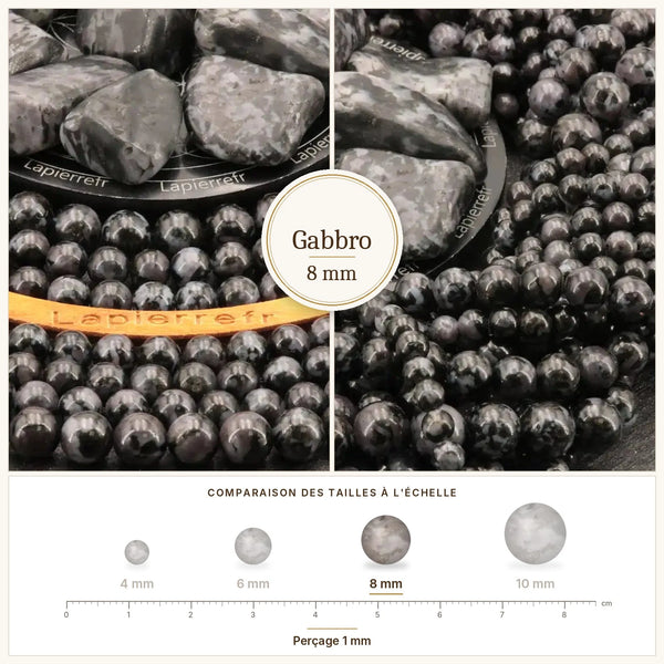Perles noires et grises mouchetées en gabbro de 8 mm pour bijoux