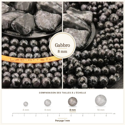 Perles noires et grises mouchetées en gabbro de 8 mm pour bijoux
