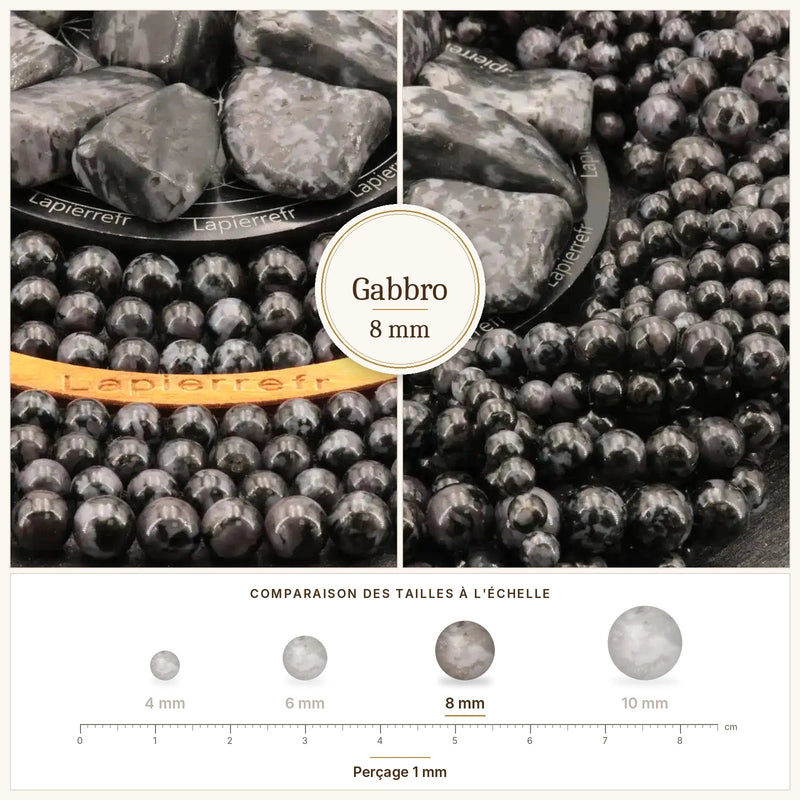 Fil de perles gabbro rondes et polies en pierre naturelle