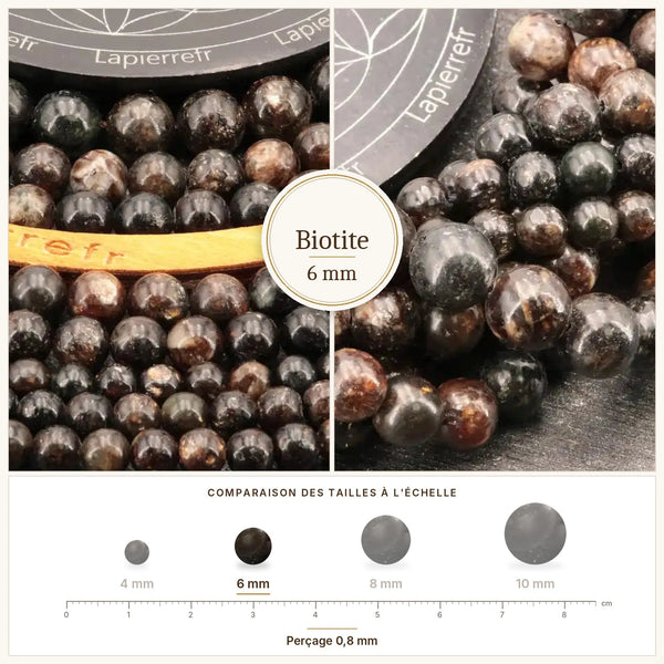 Perles noires et marron en biotite de 6 mm, pierre naturelle