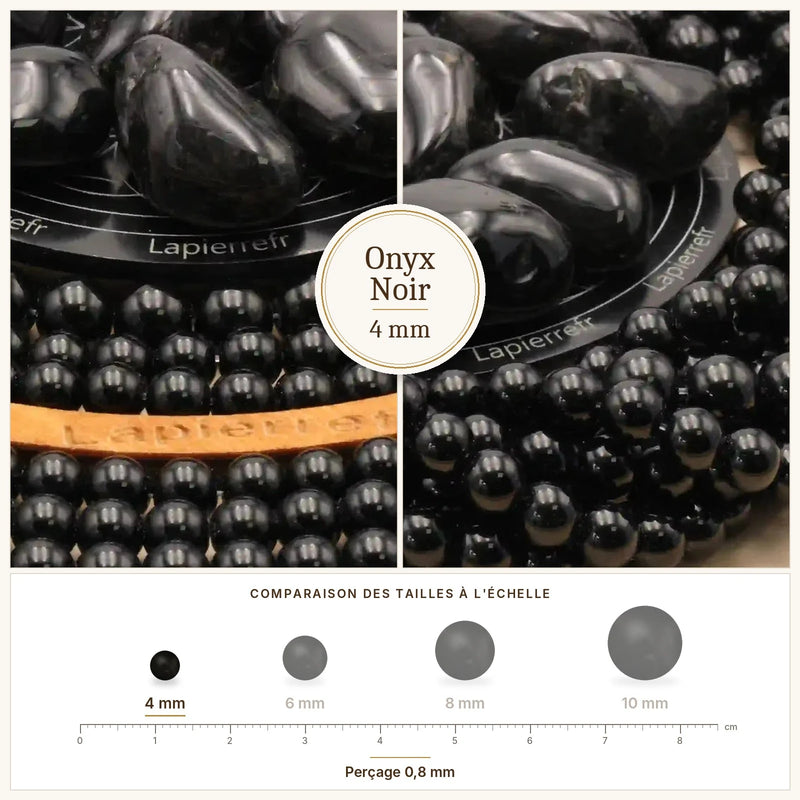 Fil de perles onyx noir rondes et polies en pierre naturelle