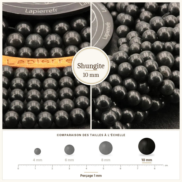 Grosses perles noires en shungite naturelle de 10 mm