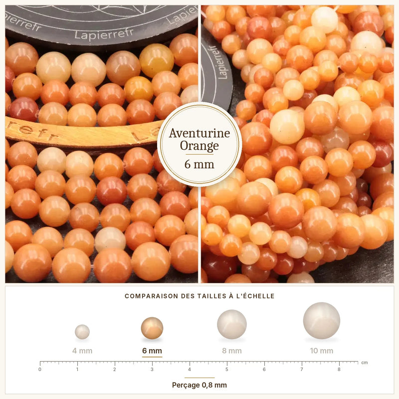 Fil de perles aventurine orange rondes et polies en pierre naturelle