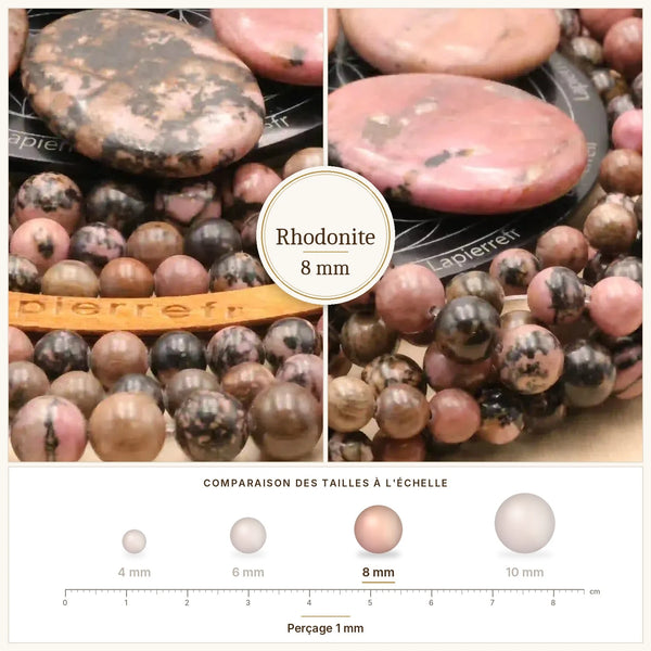 Perles rose framboise veinées de noir en rhodonite 8 mm