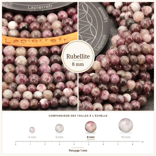 Perles de pierre rose framboise, tourmaline rubellite 8 mm