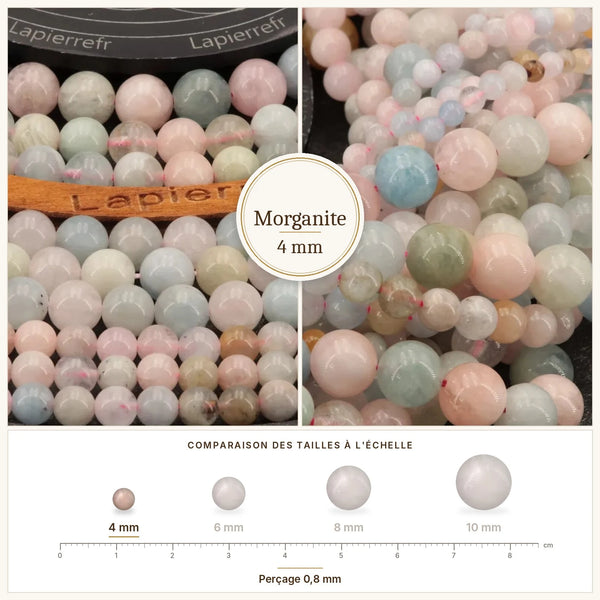 Perles rose tendre en morganite naturelle de 4 mm