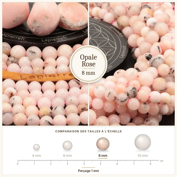 Perles roses en opale rose, pierre naturelle ronde de 8 mm