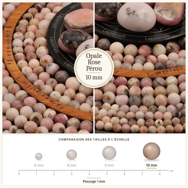 Grosses perles rose poudré en opale rose naturelle de 10 mm