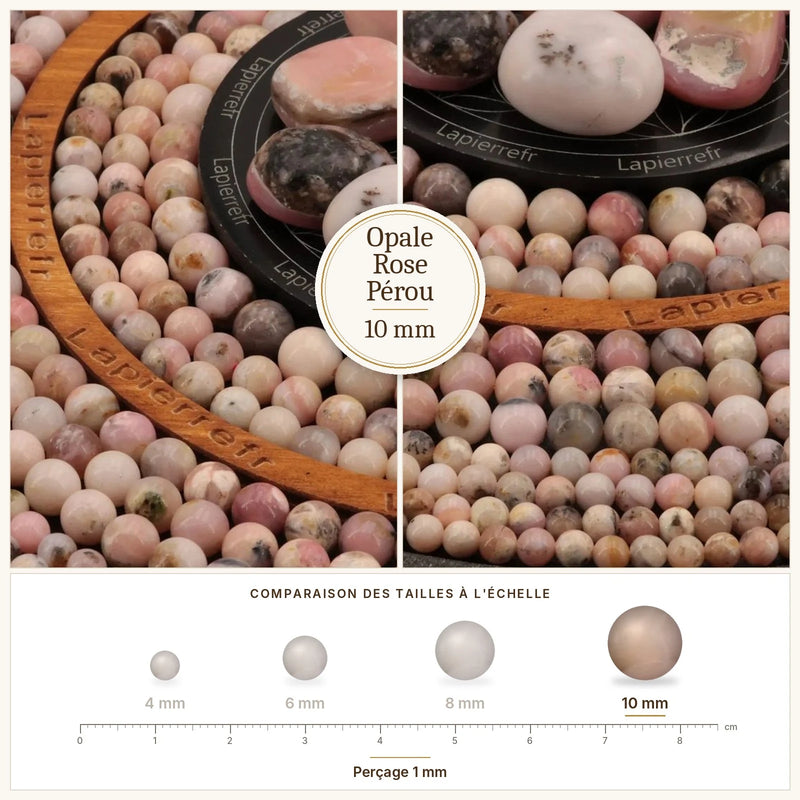 Fil de perles opale rose du Pérou rondes et polies en pierre naturelle