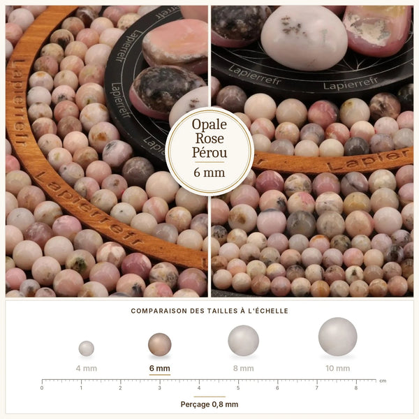 Perles rose poudré en opale rose naturelle de 6 mm