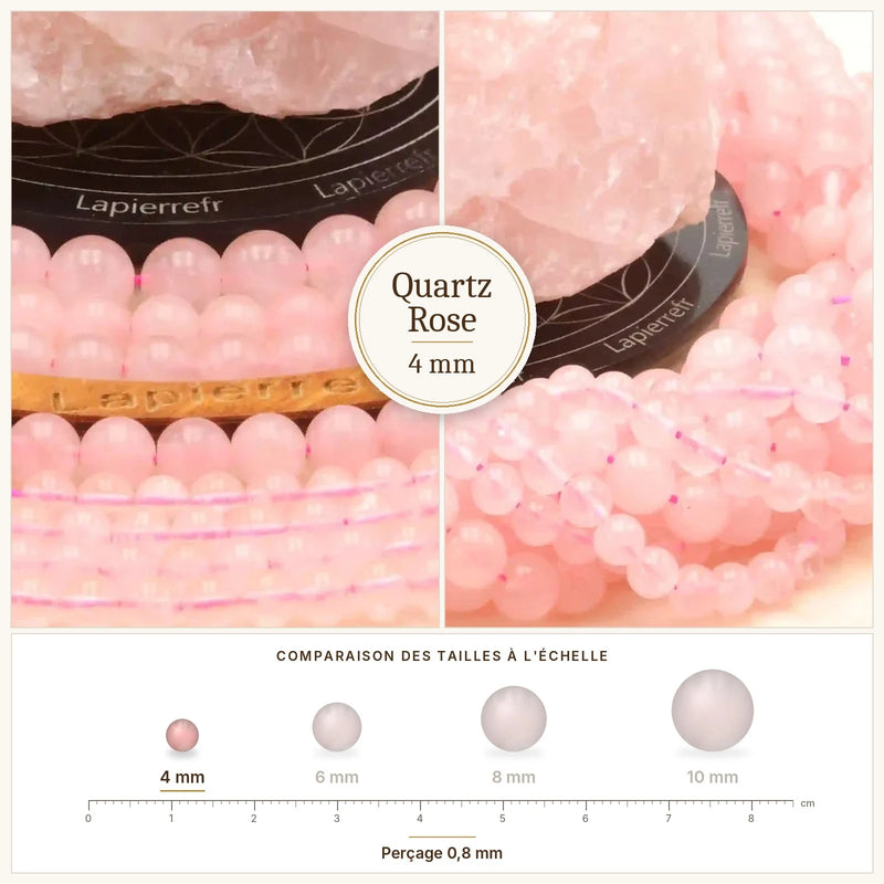 Fil de perles quartz rose du brésil rondes et polies en pierre naturelle