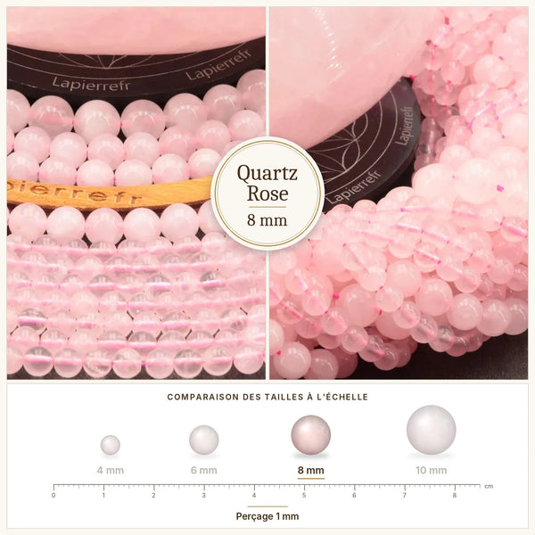 Perles roses en quartz rose de Madagascar de 8 mm pour bijoux