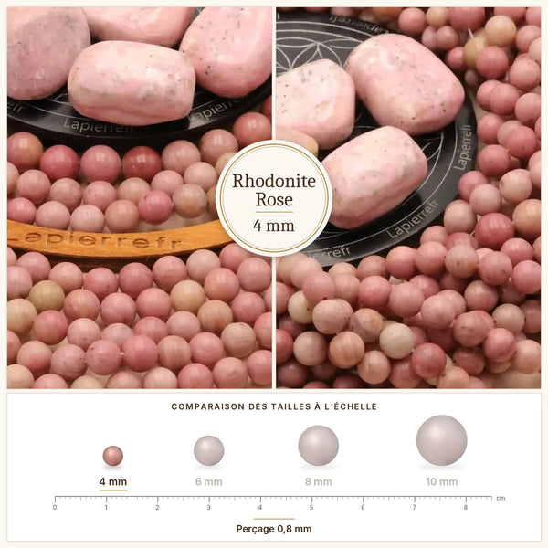 Petites perles roses veinées de noir en rhodonite 4 mm