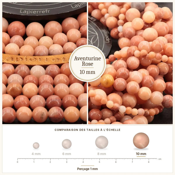 Grosses perles rose saumon en aventurine rose naturelle de 10 mm