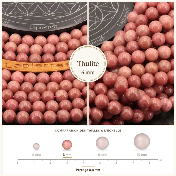 Perles roses aux nuances marbrées en thulite 6 mm