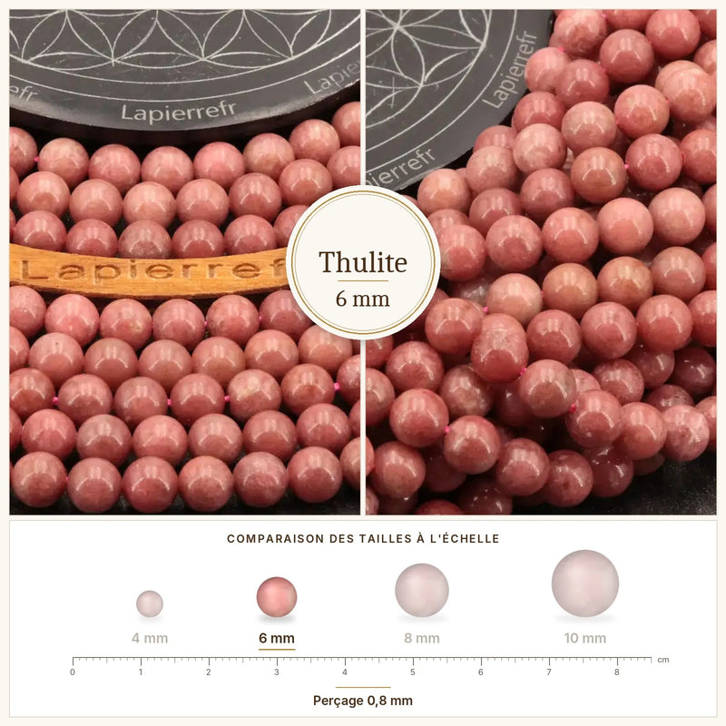 Fil de perles thulite rondes et polies en pierre naturelle