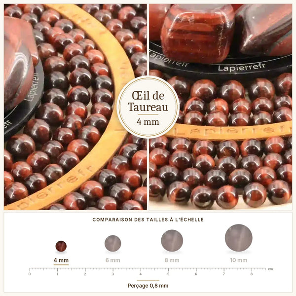 Perles rouge acajou chatoyantes en œil de taureau de 4 mm