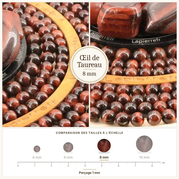 Perles rouge acajou chatoyantes en œil de taureau 8 mm