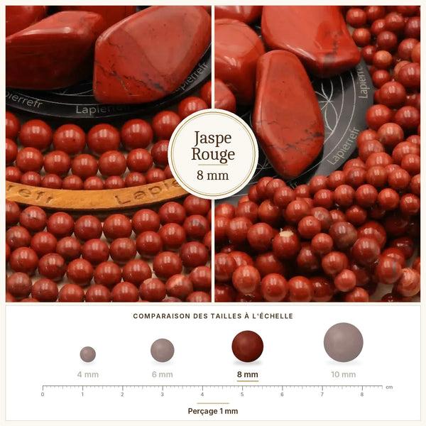 Perles rouge brique en jaspe rouge, diamètre 8 mm