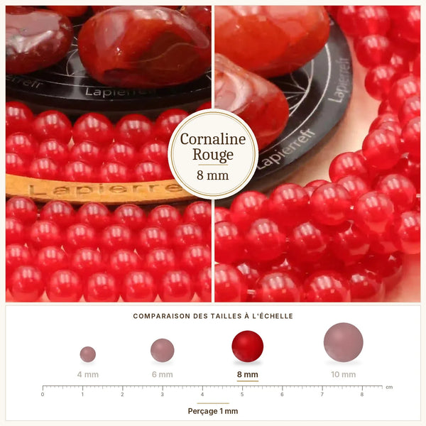 Perle rouge orangé en cornaline naturelle de 8 mm