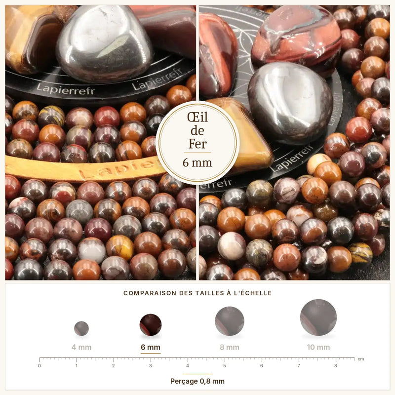 Fil de perles œil de fer rondes et polies en pierre naturelle