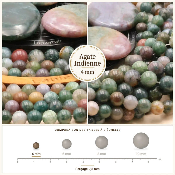 Perles rouges et marron en agate indienne de 4 mm