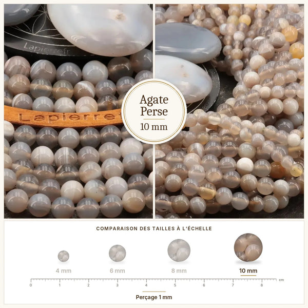 Grosses perles agate perse 10 mm marron et rouges