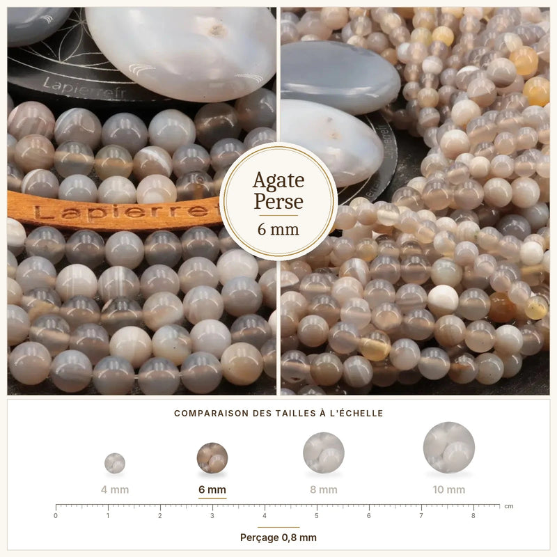 Fil de perles agate perse rondes et polies en pierre naturelle