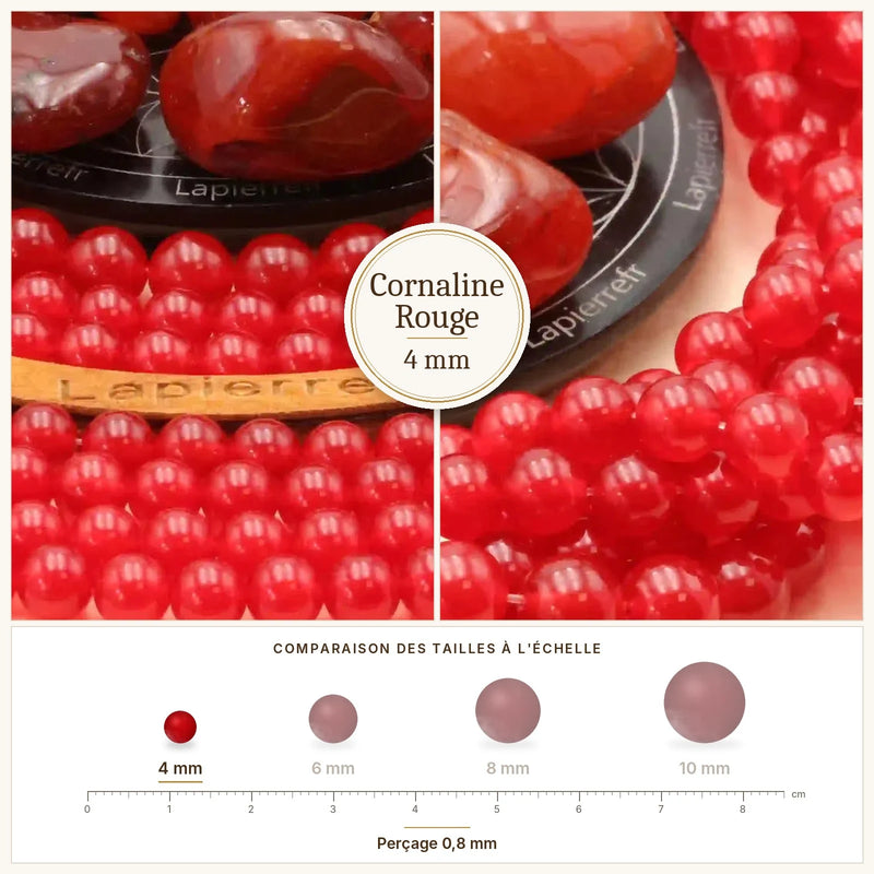 Fil de perles cornaline rouge rondes et polies en pierre naturelle