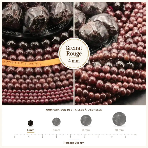 Perles rouge profond en grenat rouge 4 mm, pierre naturelle