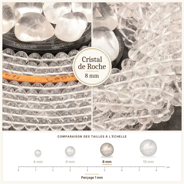 Perles transparentes de cristal de roche aux inclusions naturelles, 8 mm