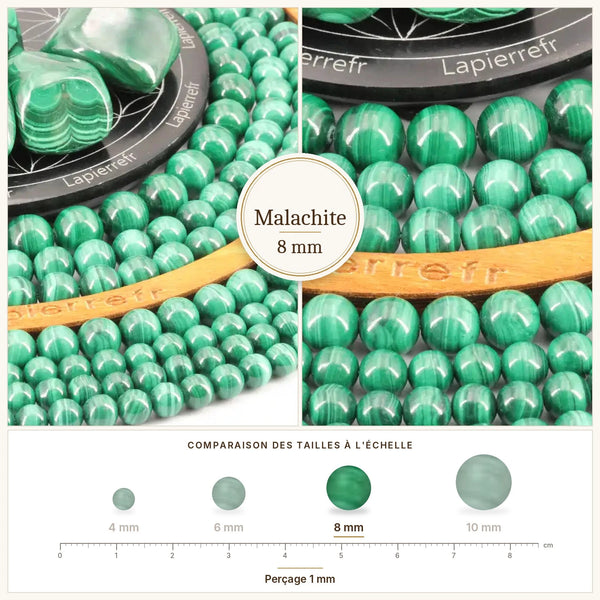 Perles vert intense en malachite de 8 mm à bandes concentriques