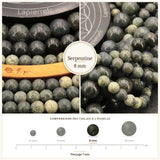 Perles Serpentine 8 mm en pierre naturelle, Qualité AA+