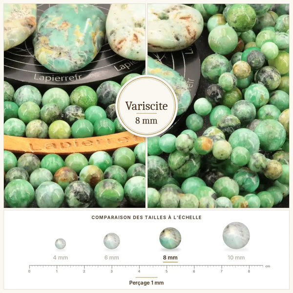 Perles vert pomme en variscite de 8 mm, pierre naturelle