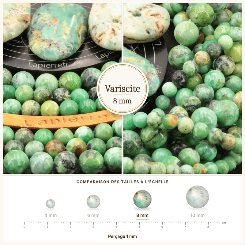 Fil de perles variscite rondes et polies en pierre naturelle