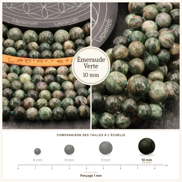 Perles rondes vertes en émeraude verte de 10 mm