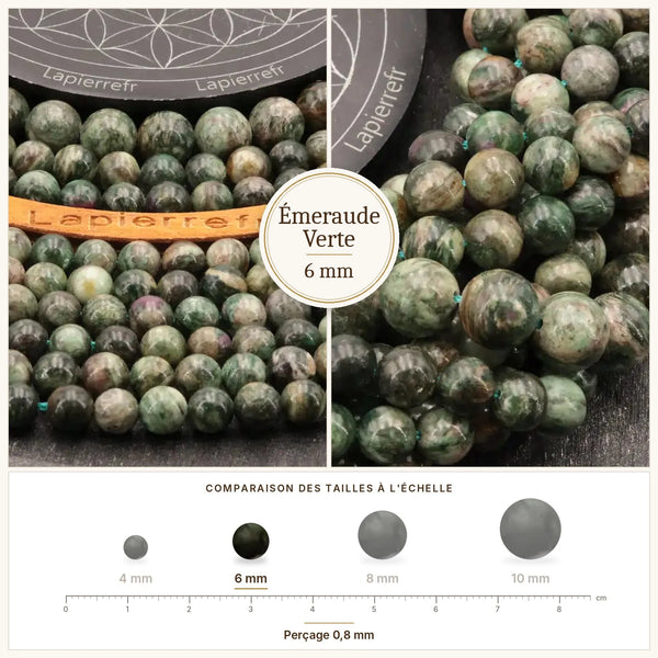 Perles vertes en émeraude verte 6 mm, pierre naturelle