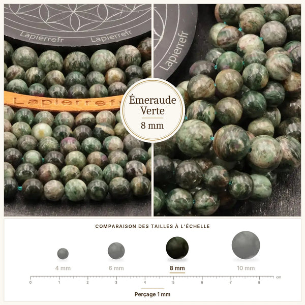 Fil de perles émeraude verte 8 mm, perles vertes