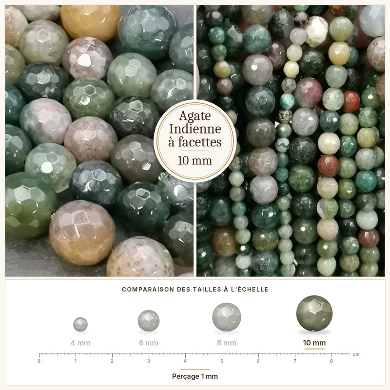 Fil de perles agate indienne rondes à facettes en pierre naturelle